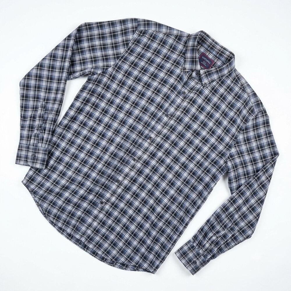 UNTUCKit Flannel Plaid Shirt Blue Gray Button Down Cotton Casual Mens Large
